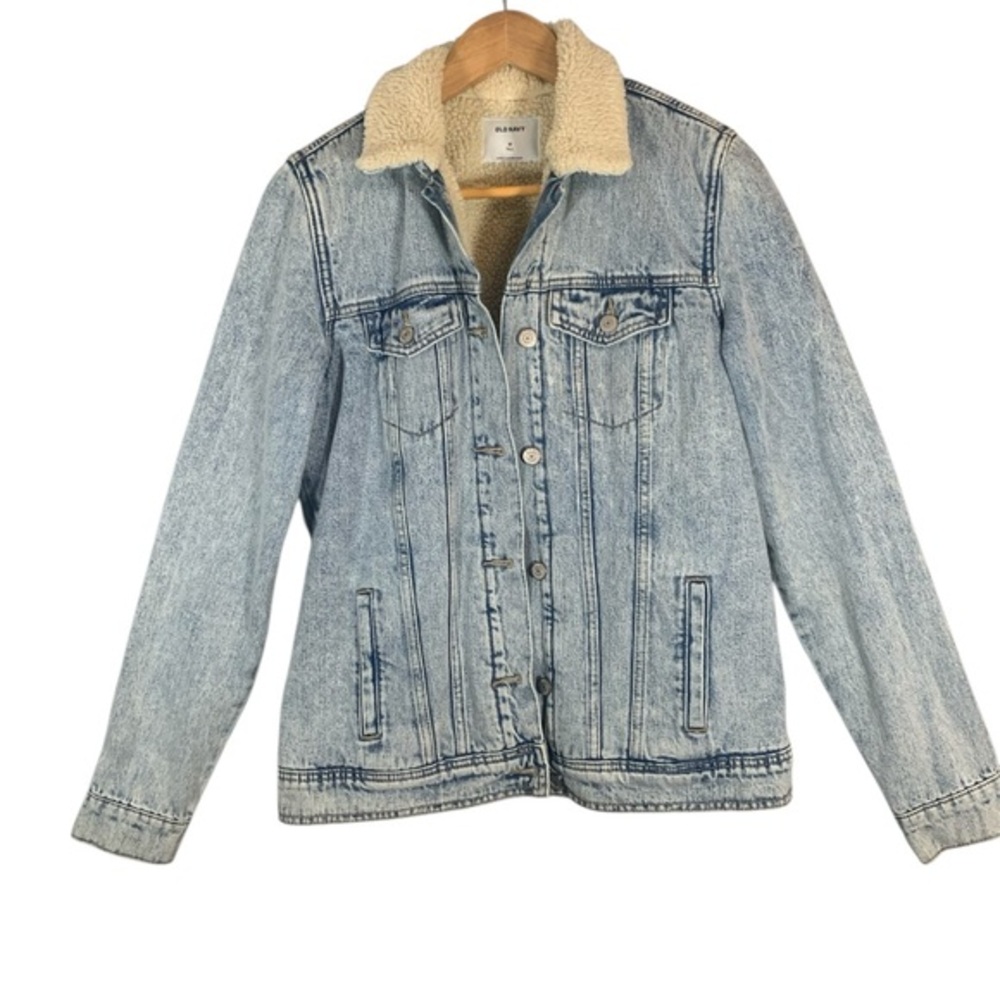 Old Navy Light Blue Sherpa Collar Jean Jacket Size M Tall